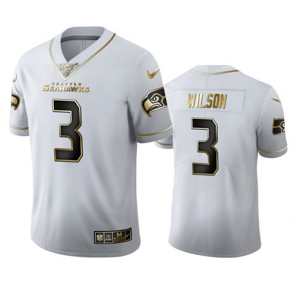 Seattle Seahawks #3 Russell Wilson Men's Nike White Golden Edition Vapor Limited NFL 100 Jersey