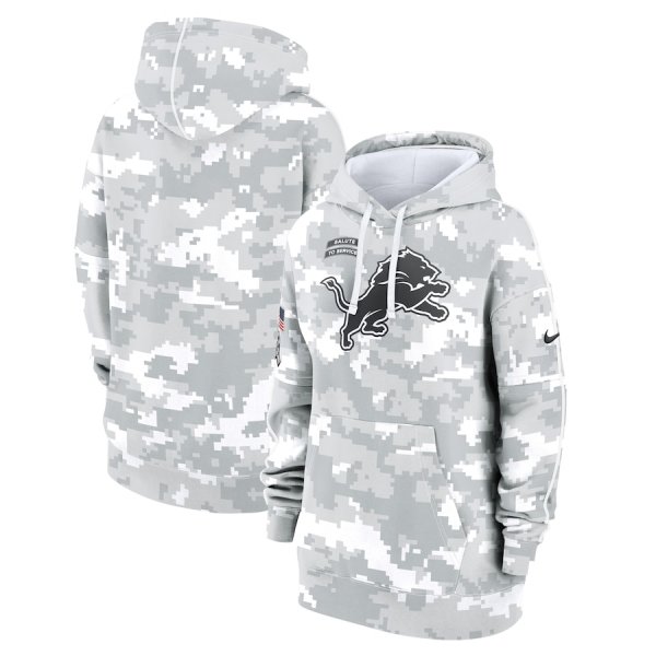 Women's Nike Arctic Camo Detroit Lions 2024 Salute To Service Club Fleece Pullover Hoodie