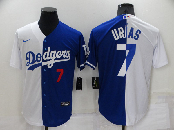 Men's Los Angeles Dodgers #7 Julio Urias White-Royal Split Cool Base MLB Stitched Jersey