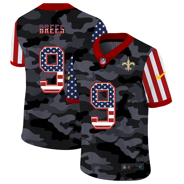 Men's New Orleans Saints #9 Drew Brees USA Camo 2020 Salute To Service Stitched NFL Nike Limited Jersey