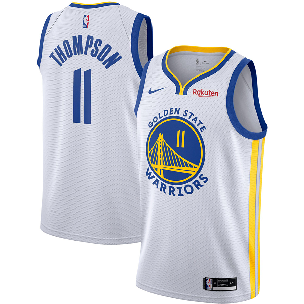 Men's Nike Golden State Warriors #11 Klay Thompson White 2020/21 Swingman Badge Association Edition NBA Jersey