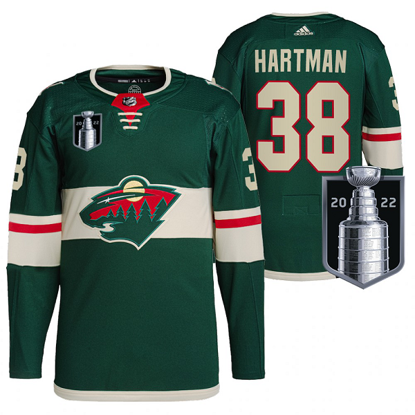 Men's Minnesota Wild #38 Ryan Hartman 2022 Stanley Cup Playoffs Green Jersey