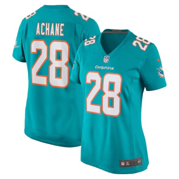 Women's Miami Dolphins #28 Devon Achane Nike Aqua Player Game Jersey