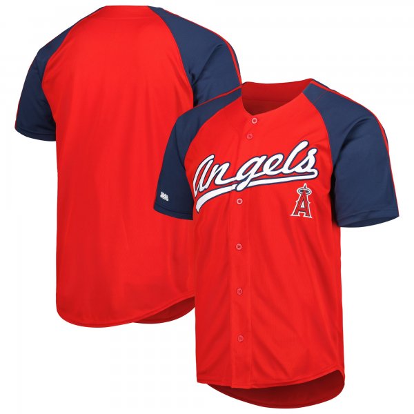 Men's Los Angeles Angels Stitches Red Button-Down Raglan Fashion Jersey