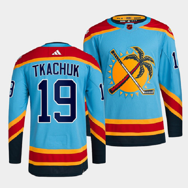 Men's Florida Panthers #19 Matthew Tkachuk Blue 2022 Reverse Retro NHL Jersey