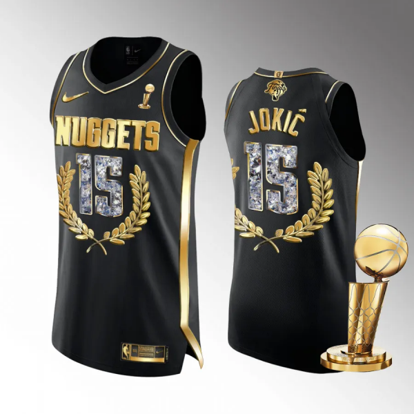 Men's Denver Nuggets 2023 NBA Finals Champions Nikola Jokic Black #15 Golden Diamond Jersey