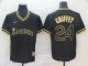 Men's Nike Seattle Mariners #24 Ken Griffey Jr. Black Gold Cooperstown Legend V Neck MLB Cool Base Jersey