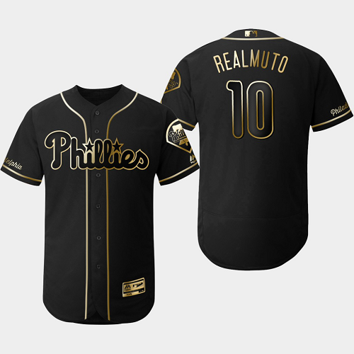 Men's Philadelphia Phillies #10 J.T. Realmuto Black Flex Base MLB Jersey