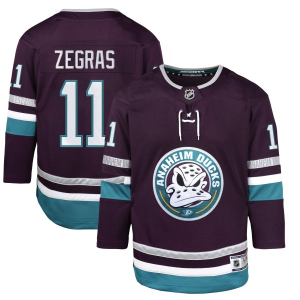 Youth Anaheim Ducks Trevor Zegras Purple 30th Anniversary Premier Player Jersey