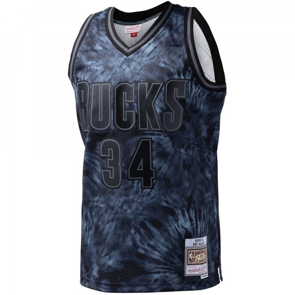 Men's Milwaukee Bucks Ray Allen Mitchell & Ness Black Hardwood Classics 1996/97 Tie-Dye Swingman Jersey