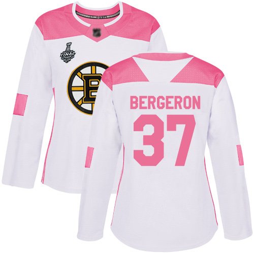 Boston Bruins #37 Patrice Bergeron White/Pink Fashion Stanley Cup Final Bound Women's Stitched NHL Jersey