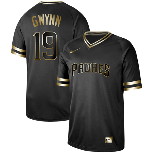 San Diego Padres #19 Tony Gwynn Black Gold Stitched MLB Jersey