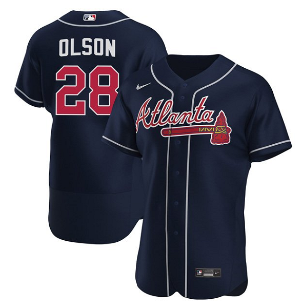 Men's Atlanta Braves #28 Matt Olson Navy Flex Base Stitched Jersey