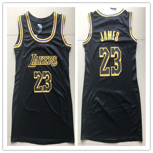 Women's Los Angeles Lakers #23 LeBron James Black Stitched NBA Dress Jersey