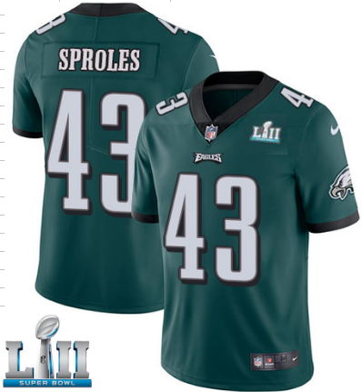 Men's Nike Philadelphia Eagles #43 Darren Sproles Limited Home Midnight Green NFL Vapor Untouchable Super Bowl LII Jersey