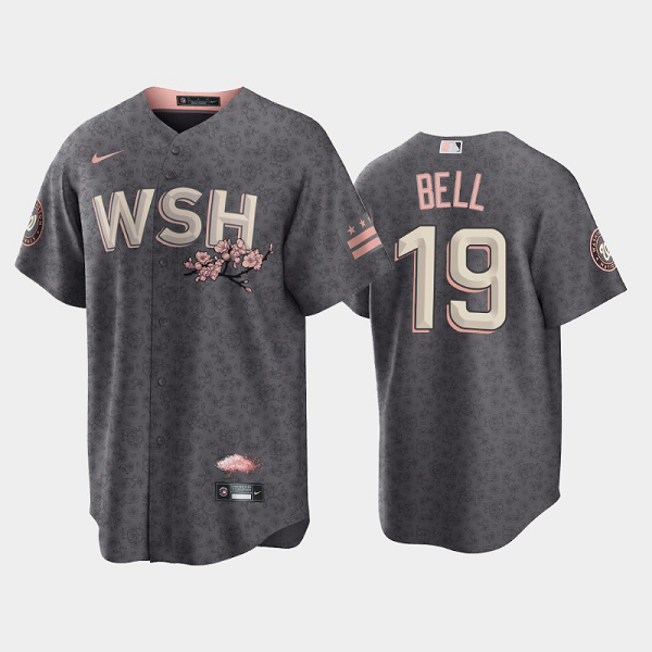 Men's #19 Josh Bell 2022 City Connect Washington Nationals Bloom Gray MLB Jersey