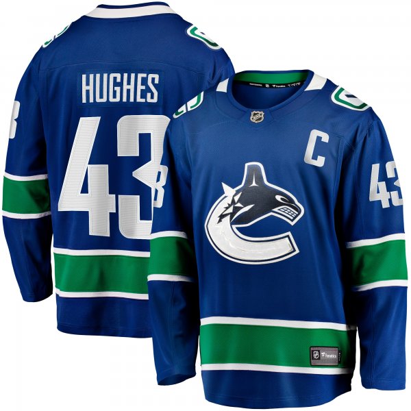 Men's Vancouver Canucks Quinn Hughes Fanatics Blue Home Breakaway Jersey