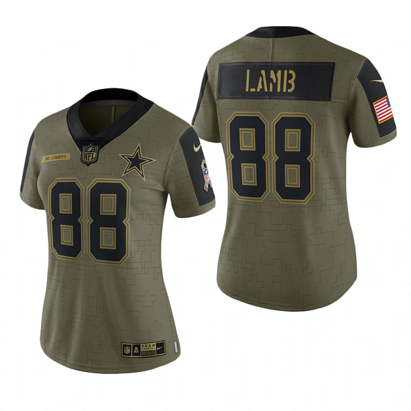 Women's Dallas Cowboys CeeDee Lamb Olive 2021 Salute To Service Limited Jersey