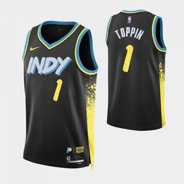 2023-24 City Edition Indiana Pacers #1 Obi Toppin Black Swingman Jersey