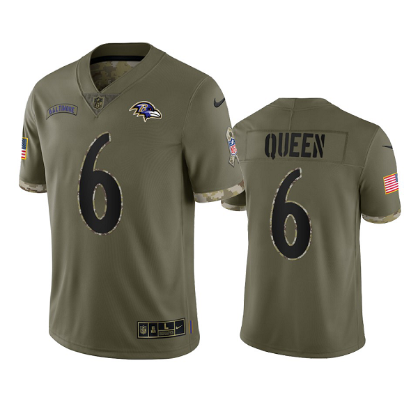 Baltimore Ravens Patrick Queen Olive 2022 Salute To Service Limited Jersey #6