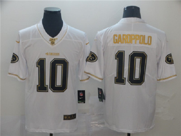 Men's San Francisco 49ers #10 Jimmy Garoppolo White 2019 100th Season Golden Edition Limited Stitched NFL Jersey