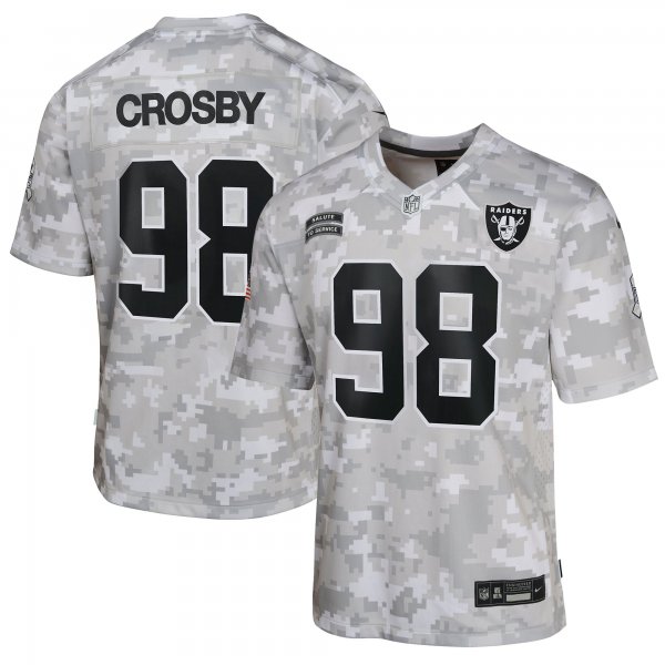 Youth Las Vegas Raiders #98 Maxx Crosby Nike Arctic Camo 2024 Salute to Service Game Jersey