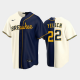 Men's Milwaukee Brewers split Replica MLB Jersey #22 Christian Yelich Cream-Navy