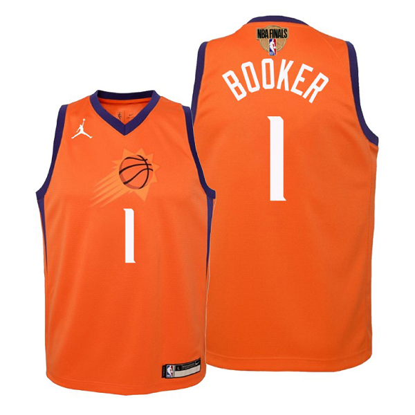 Youth Phoenix Suns #1 Devin Booker 2021 NBA Finals Orange Jersey