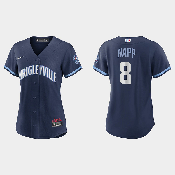 Women's Chicago Cubs #8 Ian Happ Navy 2021 MLB City Connect Replica Jersey