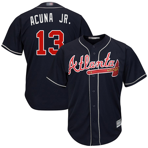 Atlanta Braves #13 Ronald Acuna Jr. Navy Blue Cool Base Stitched Youth MLB Jersey