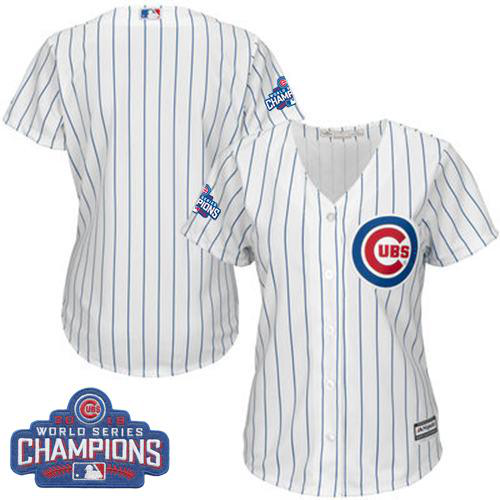 Chicago Cubs Blank White(Blue Strip) Home 2016 World Series Champions Women's Stitched MLB Jersey