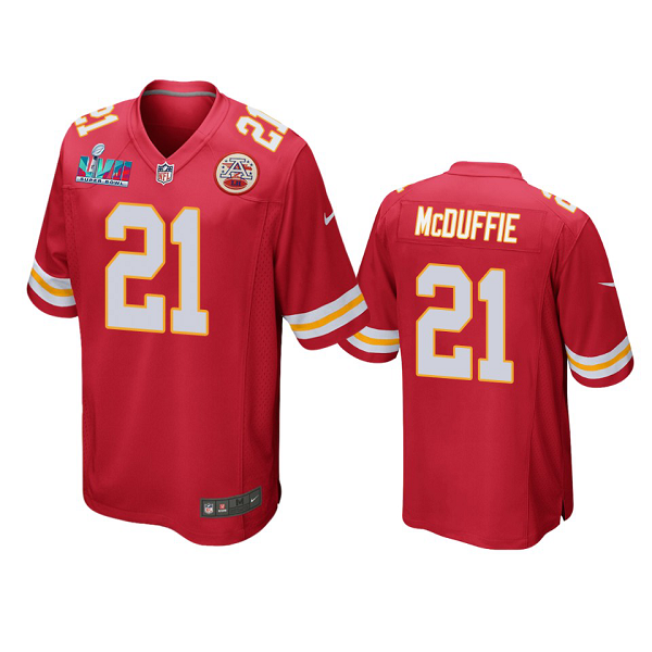 Men's Kansas City Chiefs #21 Trent McDuffie Red Super Bowl LVII Limited Jersey