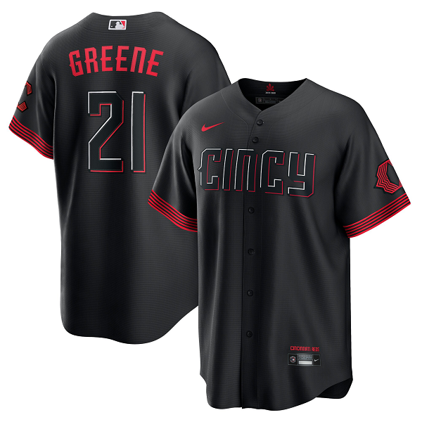 Men's Cincinnati Reds #21 Hunter Greene Nike Black 2023 City Connect Cool Base Player Jersey