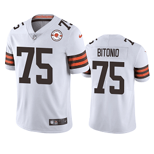 Men's Cleveland Browns #75 Joel Bitonio White 75th Anniversary Patch Jersey