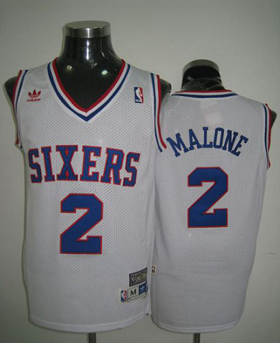 Men's Throwback Philadelphia 76ers #2 Malone White Stitched NBA Jersey