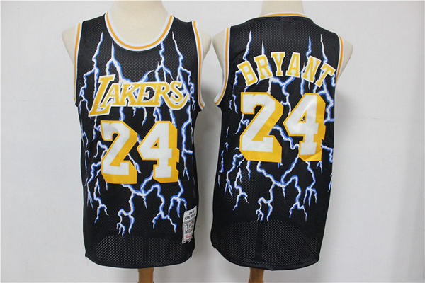 Men's Los Angeles Lakers #24 Kobe Bryant Black Lightning Hardwood Classics Soul Swingman Throwback Jersey