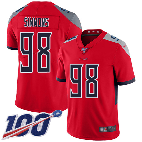 Men's Tennessee Titans #98 Jeffery Simmons Red Stitched NFL Limited Inverted Legend 100th Season Jersey