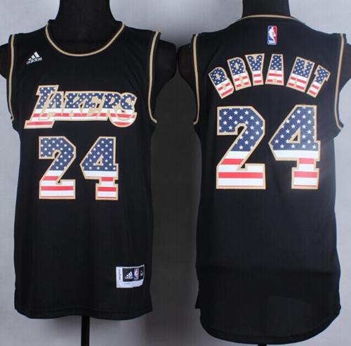 Men's Los Angeles Lakers #24 Kobe Bryant Black USA Flag Fashion Stitched NBA Jersey