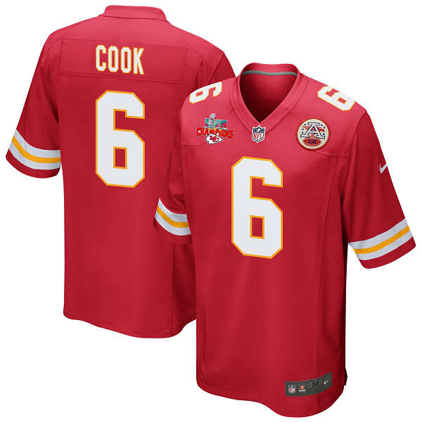 Bryan Cook #6 Kansas City Chiefs Super Bowl LVII Champions 3 Stars Men's Game Red NFL Jersey