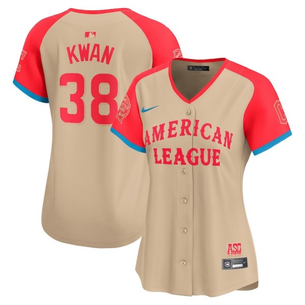 Women's American League #38 Steven Kwan Nike Cream 2024 MLB All-Star Game Cool Base Jersey