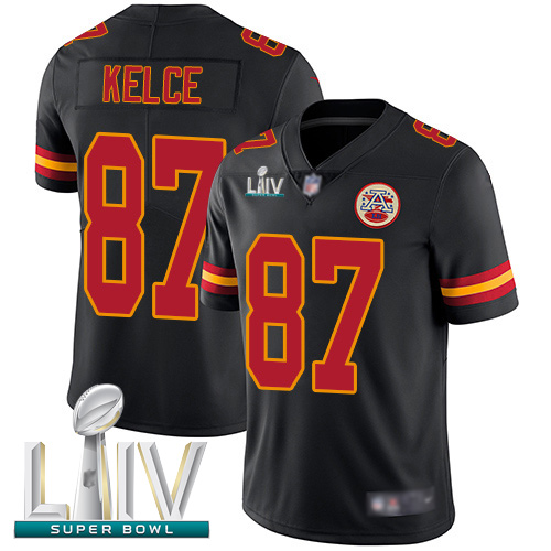 Kansas City Chiefs #87 Travis Kelce Black Super Bowl LIV Bound Men's Stitched NFL Limited Rush Jersey