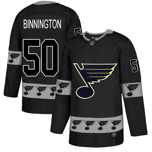 St. Louis Blues #50 Jordan Binnington Black Team Logo Fashion Stitched NHL Jersey