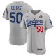 Men's #18 Los Angeles Dodgers Mookie Betts Nike Gray 2024 World Series Alternate Player Jersey