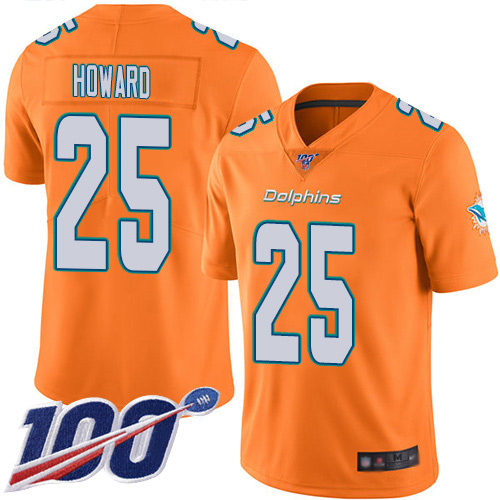 Miami Dolphins #25 Xavien Howard Orange Men's Stitched NFL Limited Rush 100th Season Jersey