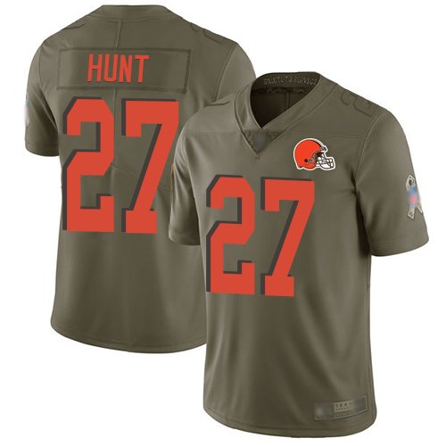 Men's Cleveland Browns #27 Kareem Hunt Olive Limited NFL 2017 Salute To Service Jersey