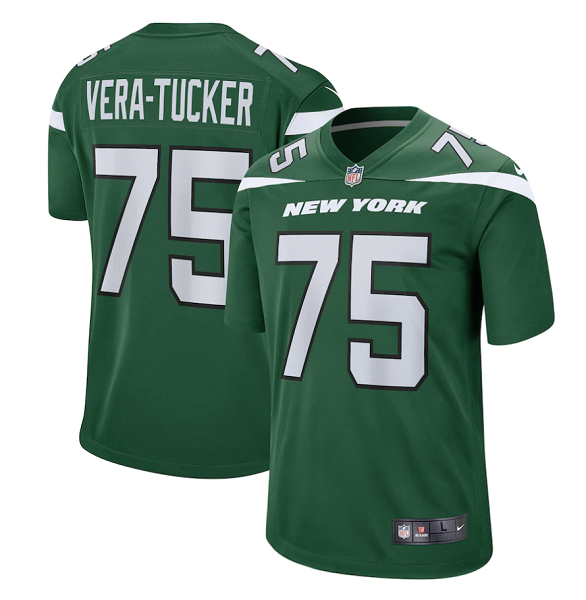 Men's Nike New York Jets #75 Alijah Vera-Tucker Gotham Green 2021 NFL Draft First Round Pick Game Jersey