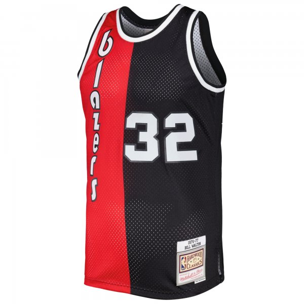 Men's Portland Trail Blazers Bill Walton Mitchell & Ness Red/Black Hardwood Classics 1976/77 Split Swingman Jersey