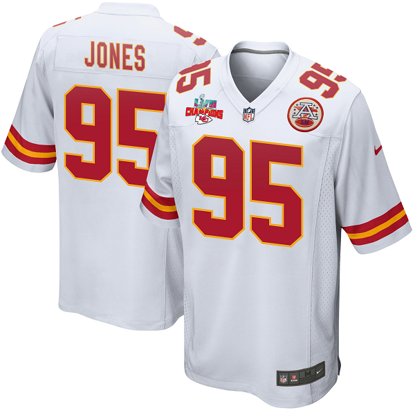 Chris Jones #95 Kansas City Chiefs Super Bowl LVII Champions 3 Stars Men's Game White NFL Jersey