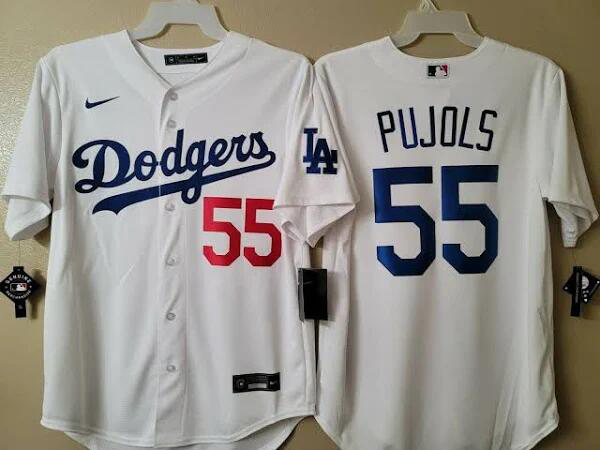 Men's Nike Los Angeles Dodgers #55 Albert Pujols White MLB Cool Base Alternate Jersey