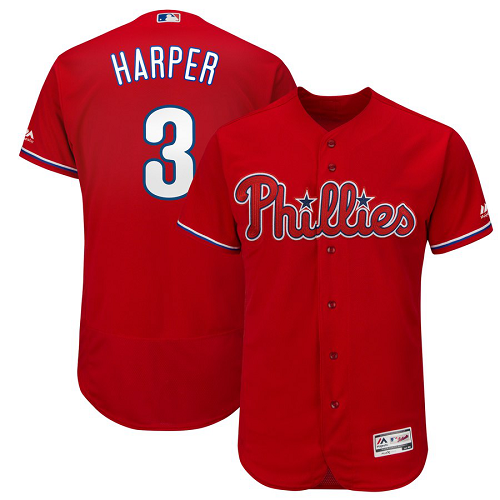 Men's Philadelphia Phillies #3 Bryce Harper Majestic MLB Flexbase Collection Player Scarlet Jersey